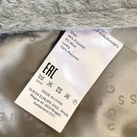 GUESS NWT Textured Wool Blend Double Breasted Coat Light Stone Heather Size S - Picture 13 of 16